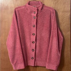 L.L.Bean Fleece Cardigan Jacket Women’s Large Pink Button Front Cozy Outdoor